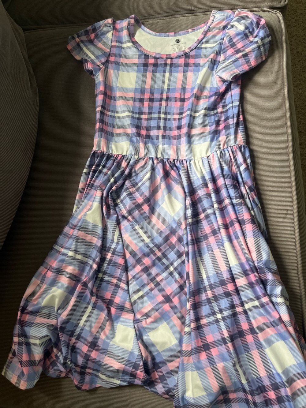 Charlie’s Project Girls Plaid Dress in Pink & Blue size 8/10 and black jumper